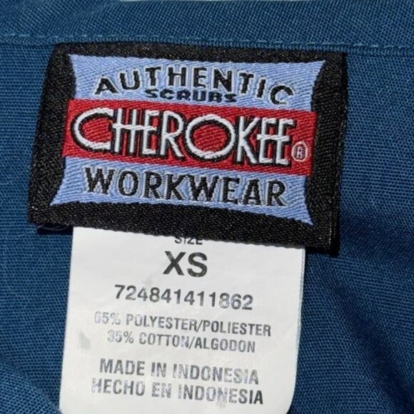 Cherokee Workwear Scrub Top XS V-Neck Short Sleeve Blue 65% Polyester 35% Cotton - Picture 2 of 7